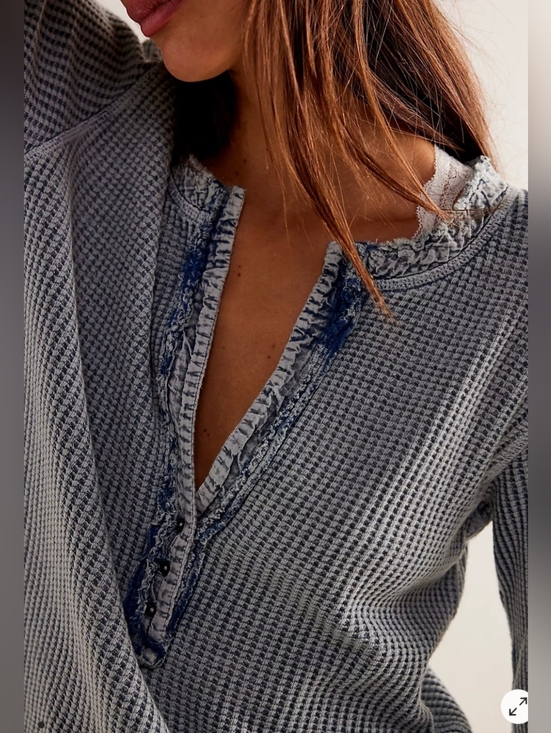 Free People Tops - Free People One Henley Blue Textured Top Size Small